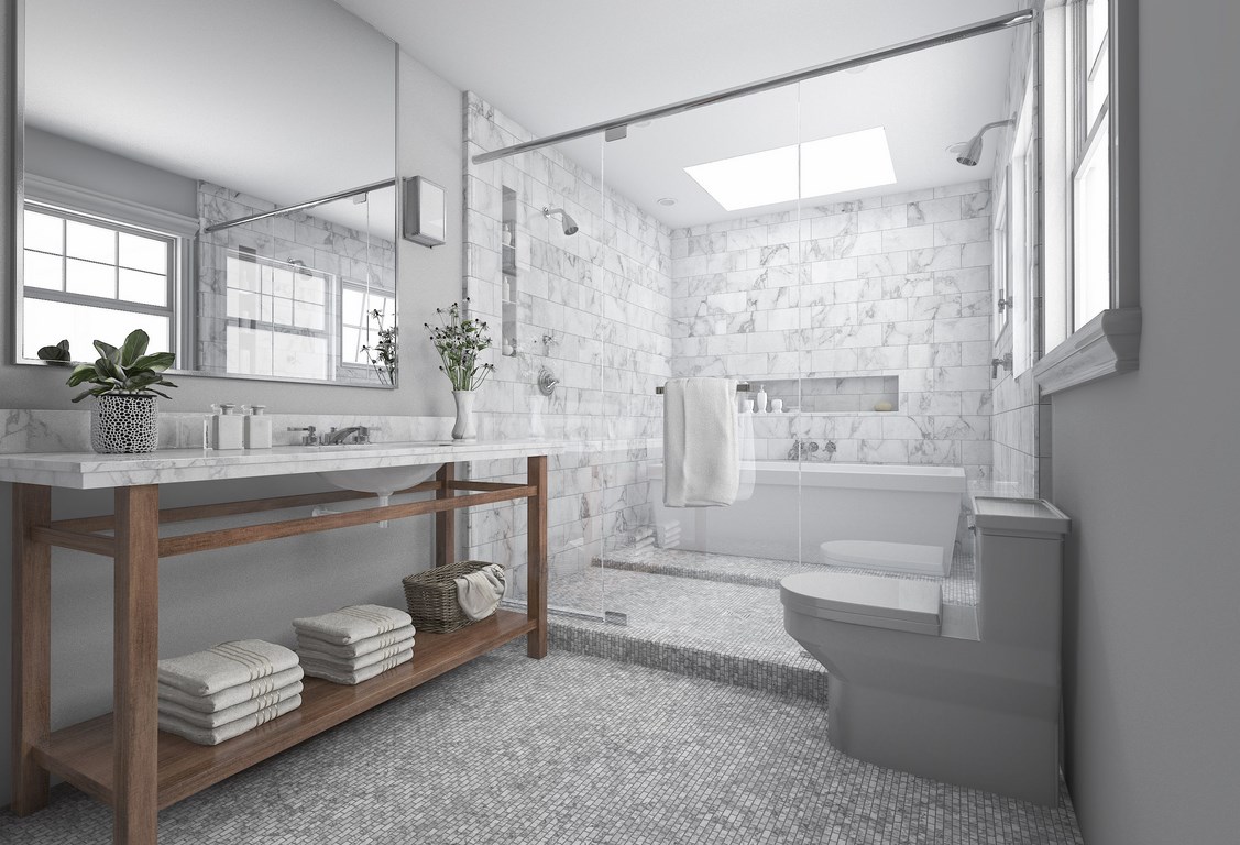 Wydzielenie przestrzeni spełniającej funkcje sanitarne oraz relaksujące w łazience